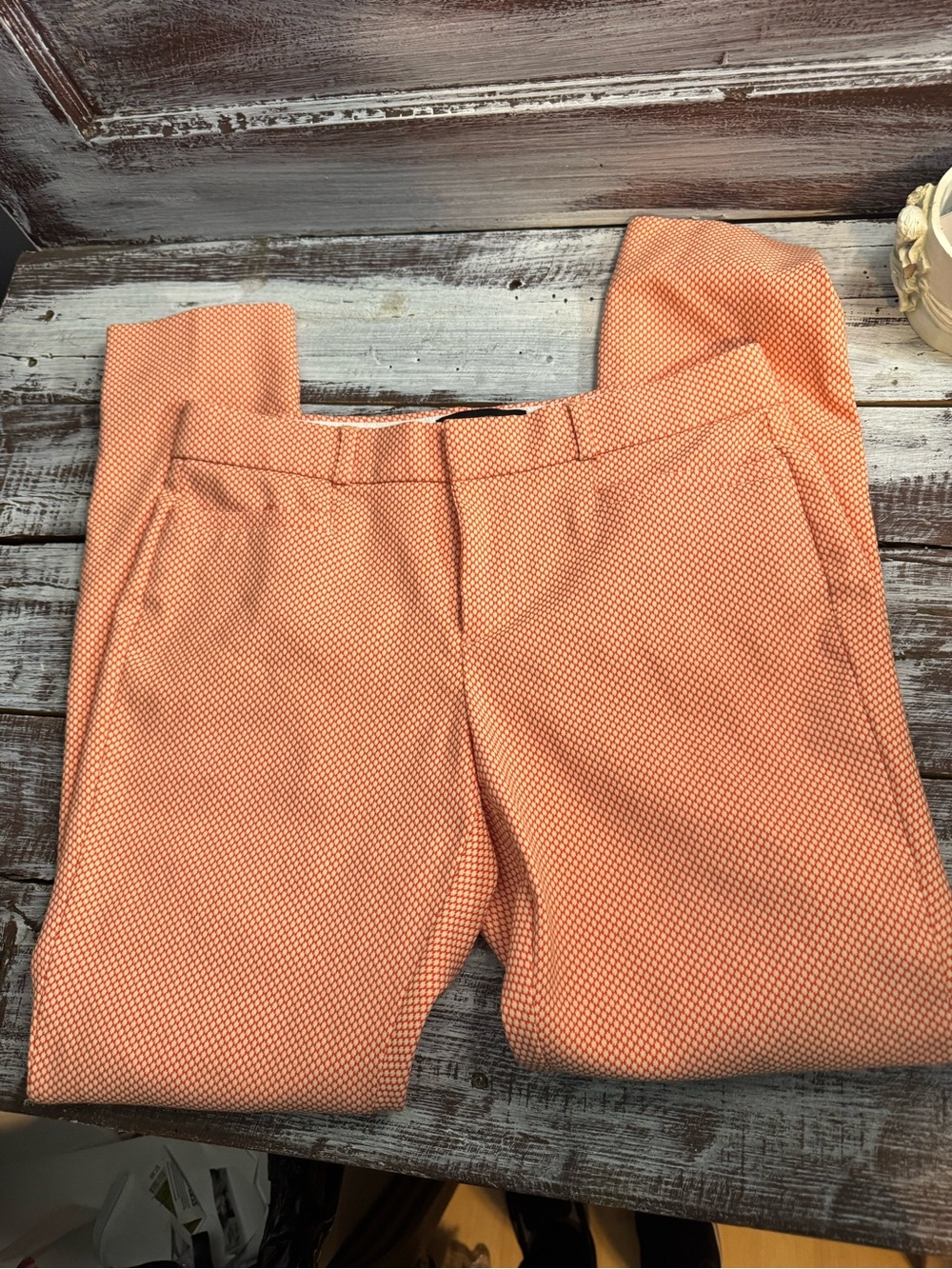 Banana Republic Coral-Orange Textured Cropped Trousers